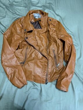 Body Central Cognac Brown Faux Leather Moto Jacket